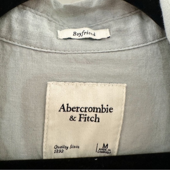 NWT Abercrombie & Fitch Boyfriend Linen Button Down Shirt Sage Green sz Medium - Picture 4 of 6